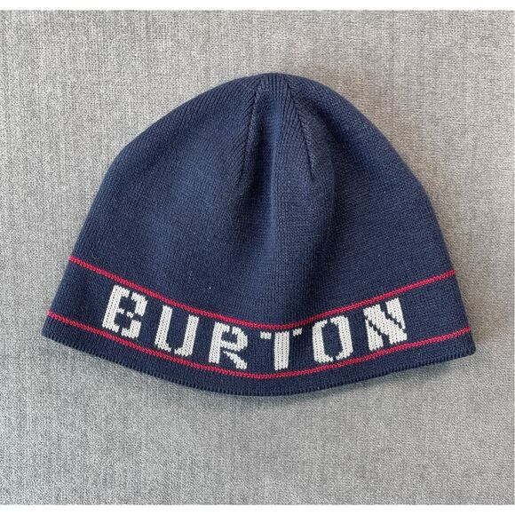 Burton Snowboards Knit Beanie Navy Blue Logo Ski Snowboard Y2K Winter Hat Casual - Picture 1 of 8